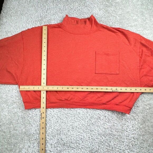 Free People Orange Cropped Pocket Sweatshirt Mock Neck - Picture 6 of 7